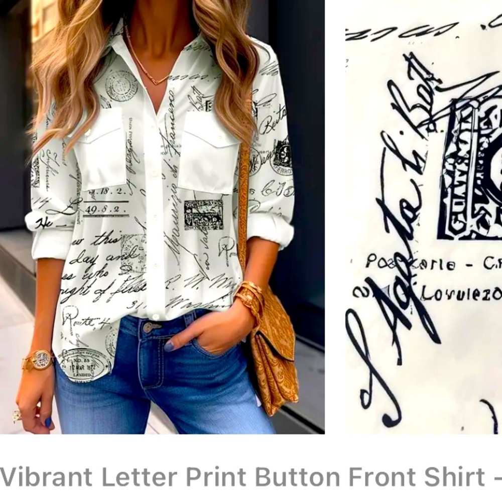 Vibrant letter print button down shirt